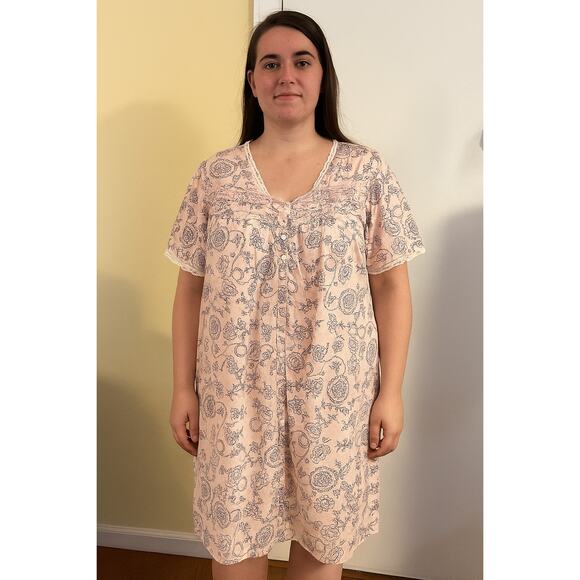 Adonna Sleepwear Women’s XL Pink Floral Lace Trim Nightgown - Picture 1 of 5